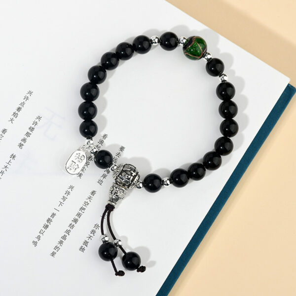 Obsidian bracelet, green incense ash, glass Buddhist beads, rosary bracelet, hot sale