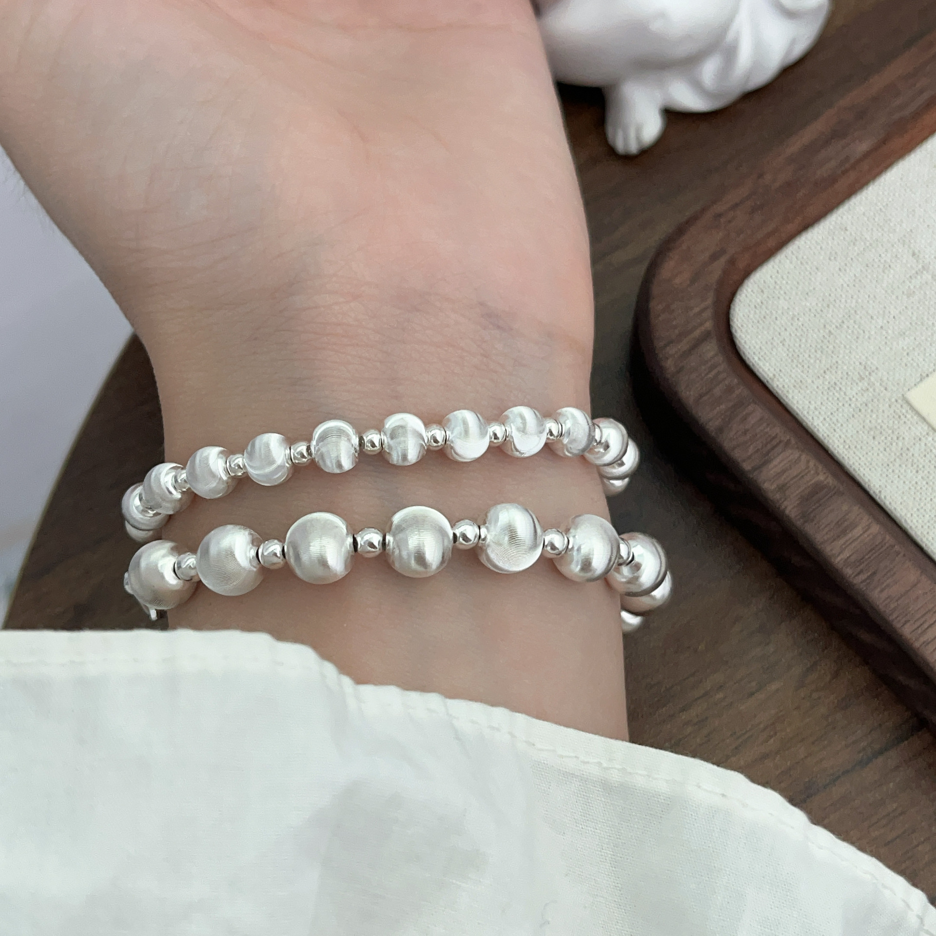 Sterling silver cat's eye lucky bead bracelet for women Korean style exquisite fashion personality niche design