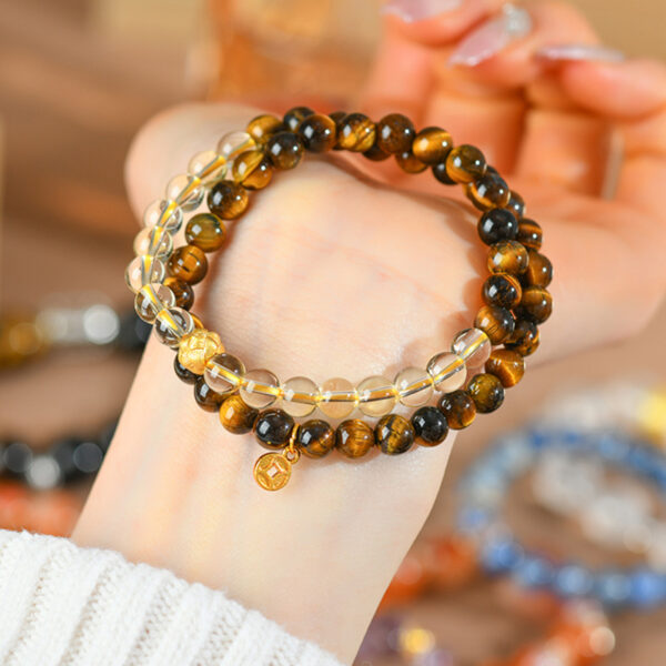 Natural yellow tiger eye stone citrine double circle bracelet Jinba multi-circle round beads new hot-selling bracelet jewelry