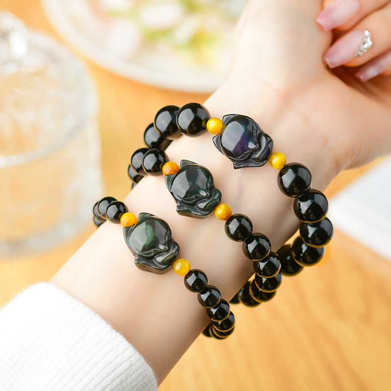 Crystal double color eye obsidian little fox bracelet single loop men and women couple bracelet