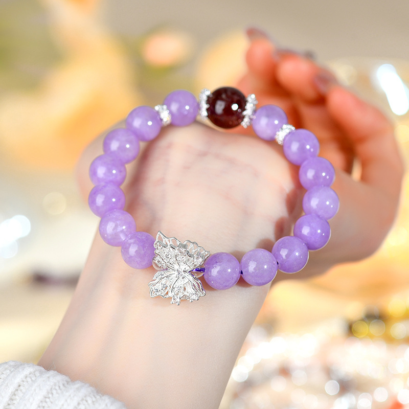 Lavender Amethyst Strawberry Crystal Butterfly Bracelet Dreamy Romantic Purple Original Women's Bracelet