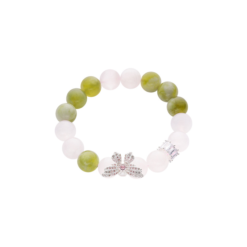 Green grape milk cap Xiuyan jade bracelet high-grade full diamond butterfly pink beaded crystal bracelet