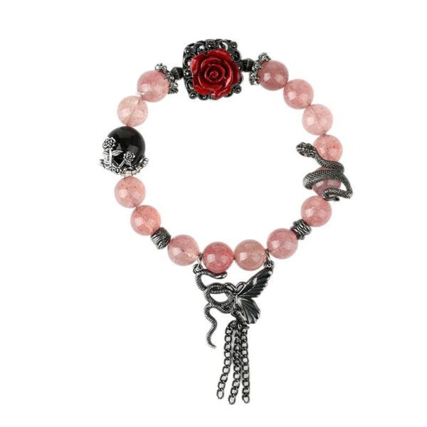Natural crystal strawberry crystal butterfly snake inlaid cinnabar rose bracelet