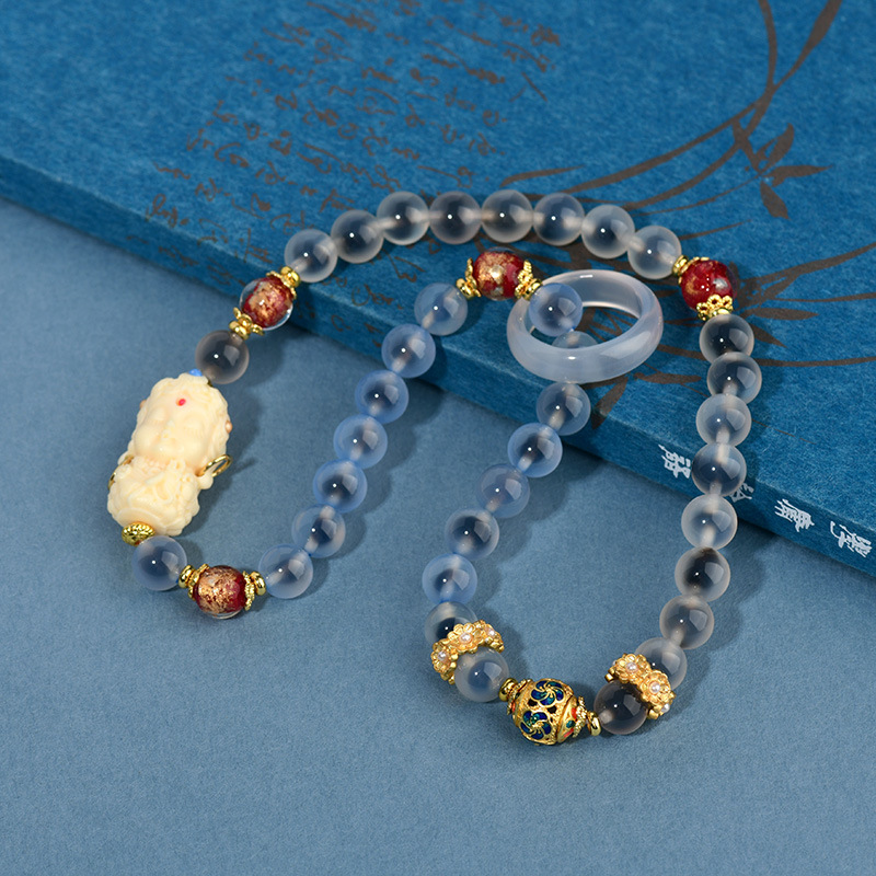 Sugar Heart Agate Double Circle Bracelet Running Ring Gold Foil Glass Bracelet Hot Selling