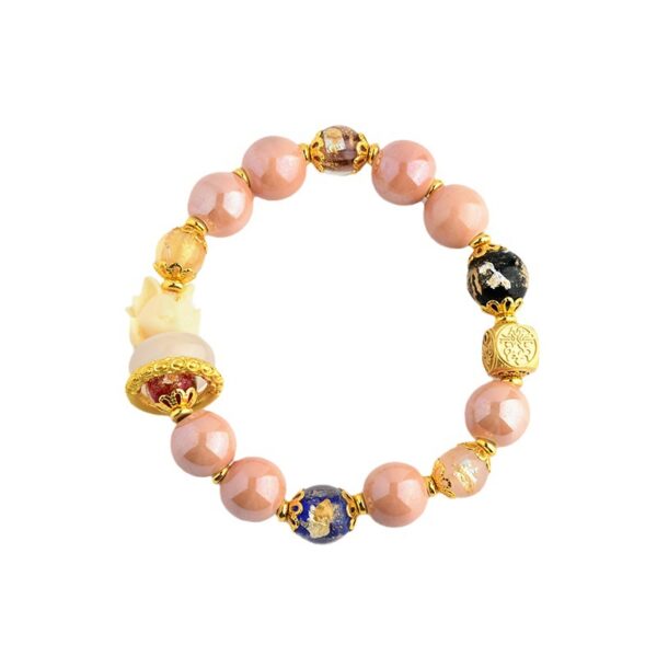 Pink incense ash porcelain gold foil single loop bracelet with nine-tailed fox popular bracelet