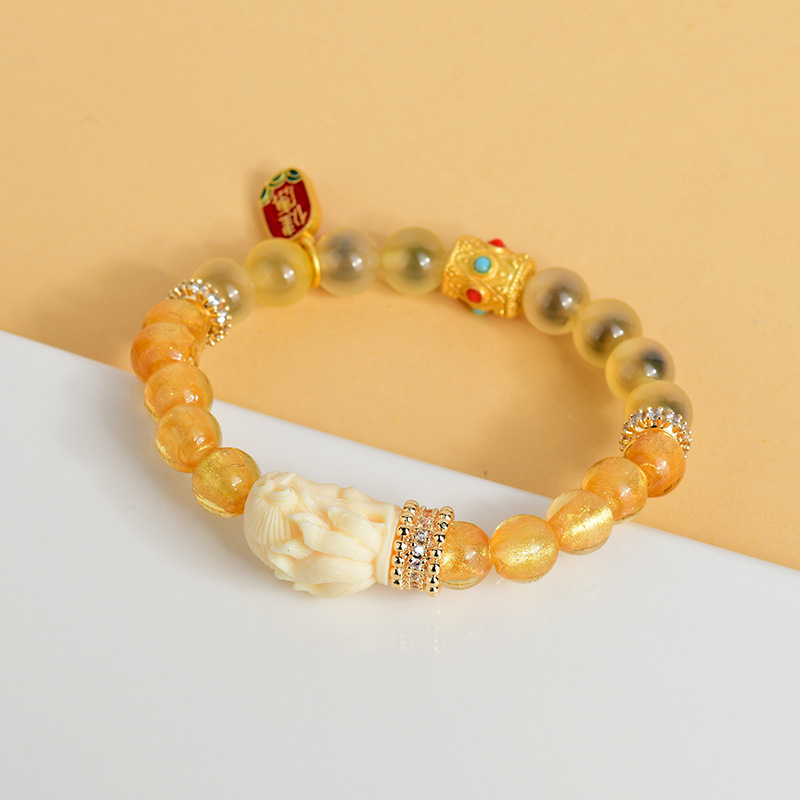 Sugar Heart Agate Gold Foil Nine-Tailed Fox Bracelet New Chinese Style Creative Hot Bracelet for Women