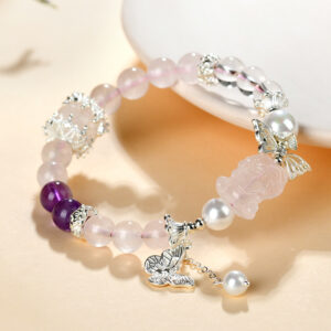 Natural rose crystal gold swallowing beast amethyst white crystal butterfly bracelet new Chinese style original bracelet