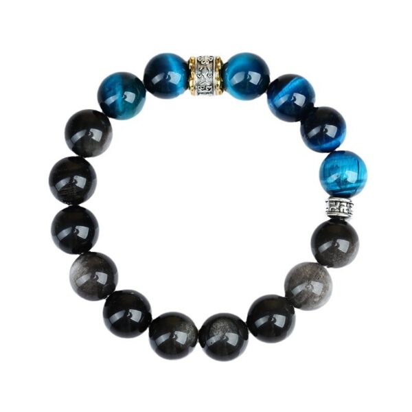 Peacock blue tiger eye stone silver obsidian bracelet new Chinese style trend retro men and women new bracelet jewelry