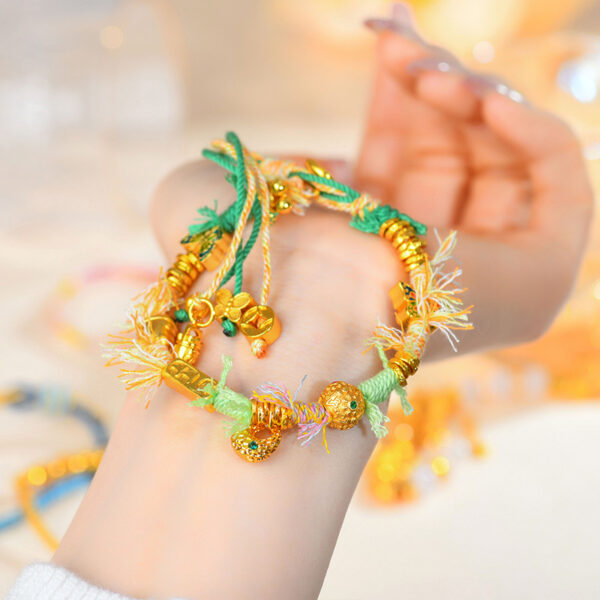 Golden color sand gold multi-treasure winding Tibetan style colored rope bracelet niche light luxury design ancient method braided bracelet