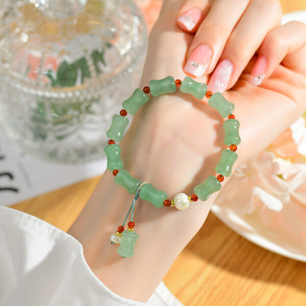 Green Aventurine Bamboo Jade Pearl Bracelet Rising Step by Step Live Streaming Hot Retro Simple Bracelet