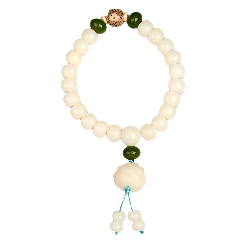 White jade bodhi old type bead lotus bracelet new Chinese style play Buddhist beads rosary ethnic style hand string