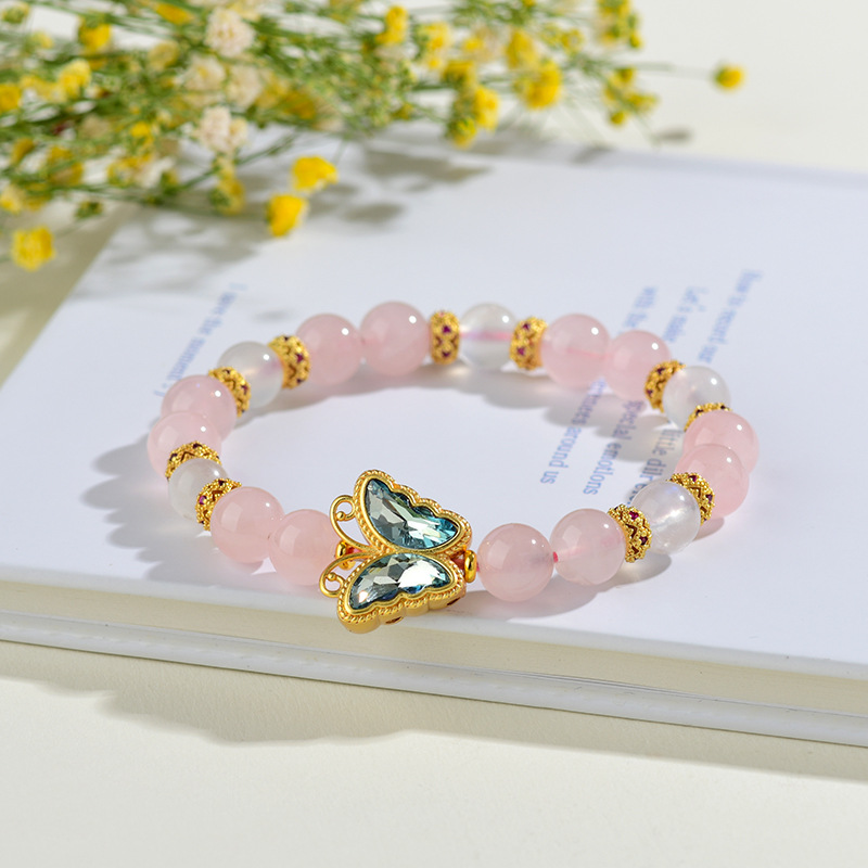 Crystal Rose Quartz Blue Moonlight Butterfly Bracelet Sweet Fashion Original Women's Bracelet Love Gift