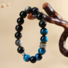 Peacock blue tiger eye stone silver obsidian bracelet new Chinese style trend retro men and women new bracelet jewelry