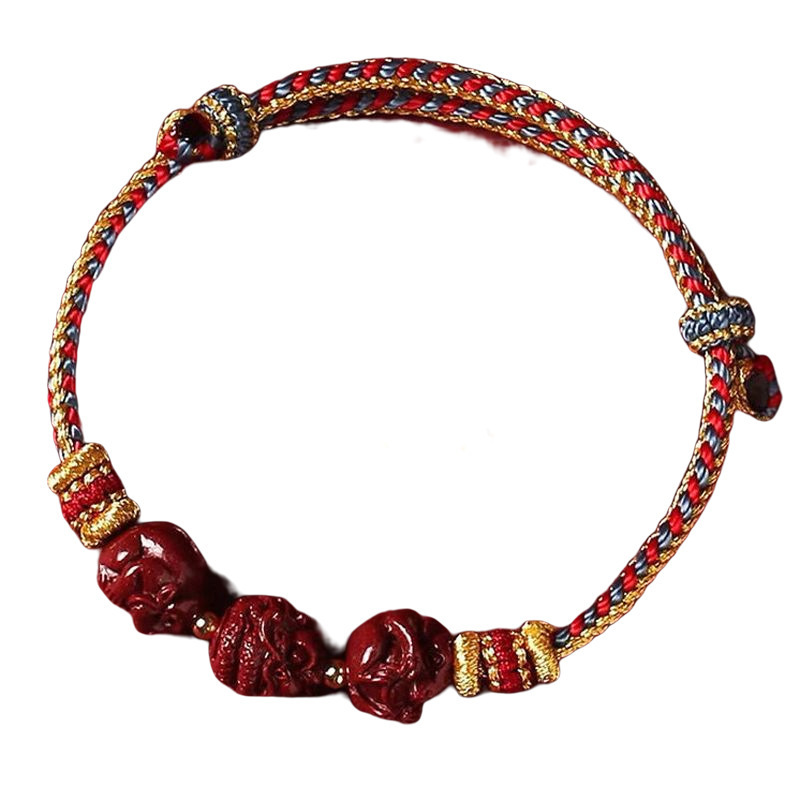 Cinnabar bracelet natural genuine hand-woven three-in-one children's bracelet