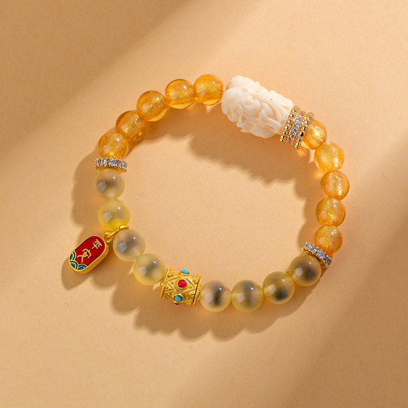 Sugar Heart Agate Gold Foil Nine-Tailed Fox Bracelet New Chinese Style Creative Hot Bracelet for Women