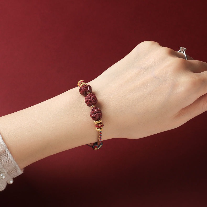 Cinnabar bracelet natural genuine hand-woven three-in-one children's bracelet