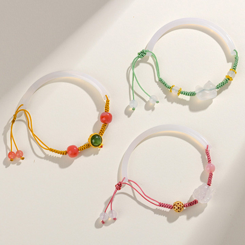 White agate half bracelet hand-woven bracelet new Chinese style literary retro women's bracelet jewelry