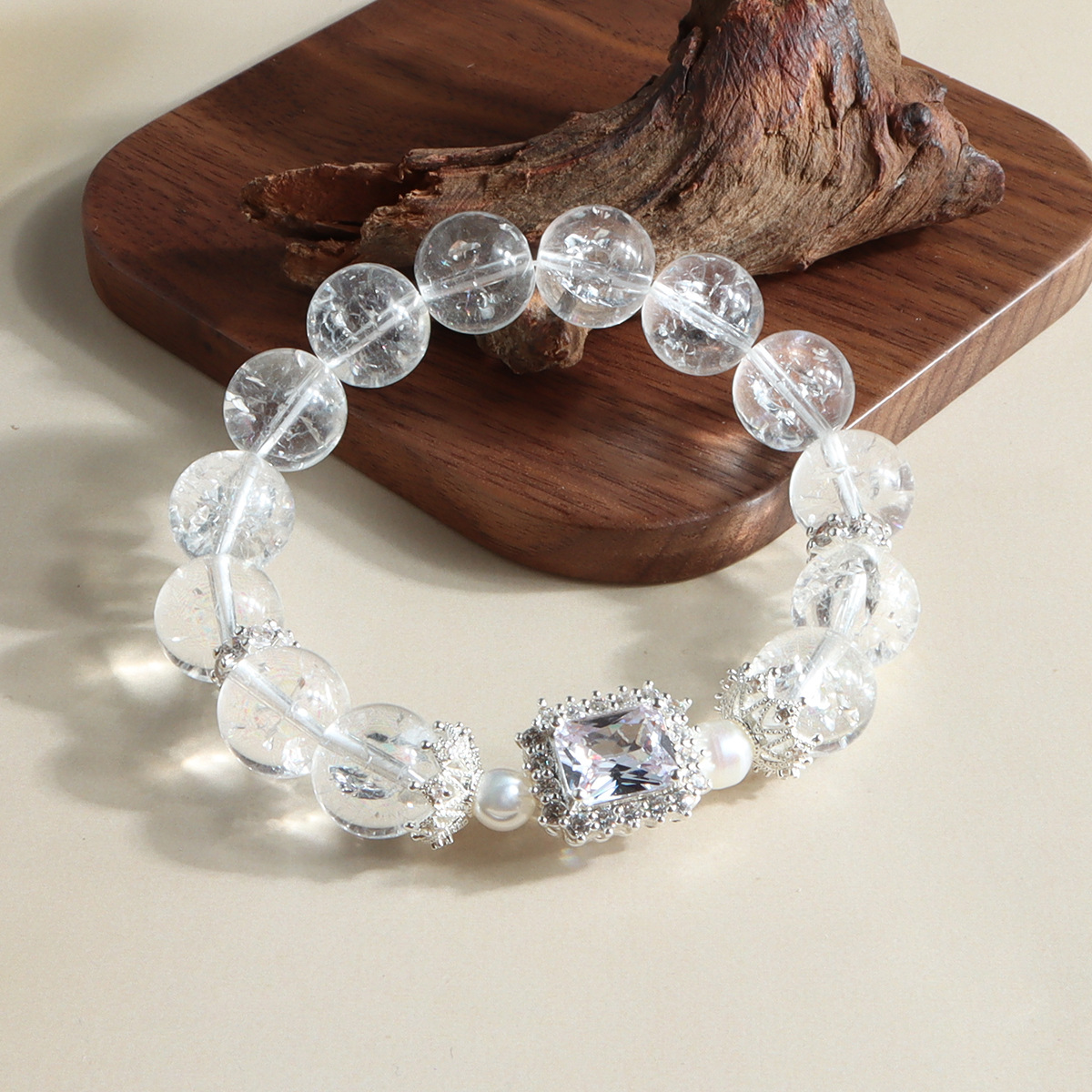 White crystal freshwater pearl sugar cube zircon fashion fresh crystal bracelet versatile sweet literary