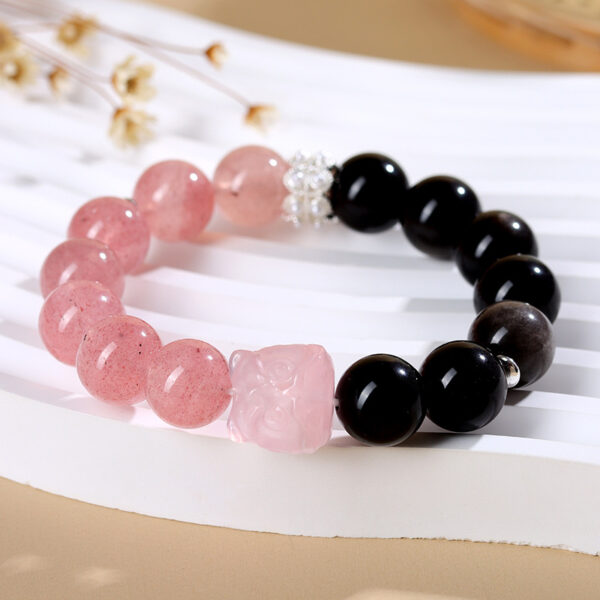 Strawberry crystal silver stone bracelet pink crystal lion new Chinese style atmospheric new style bracelet