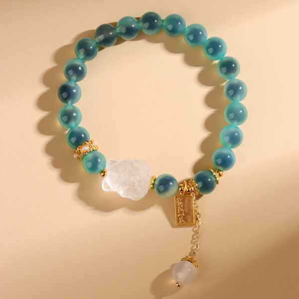 Green sugar heart agate white crystal nine-tailed fox bracelet scenic area temple new Chinese style bracelet