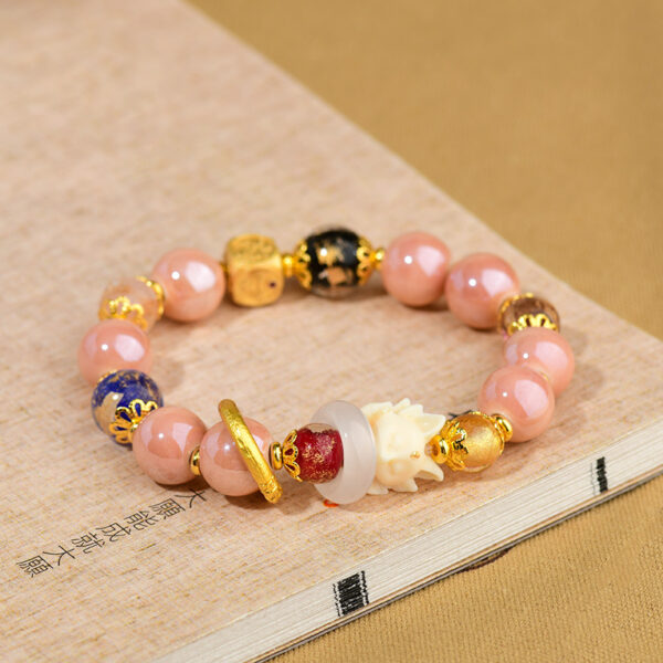 Pink incense ash porcelain gold foil single loop bracelet with nine-tailed fox popular bracelet