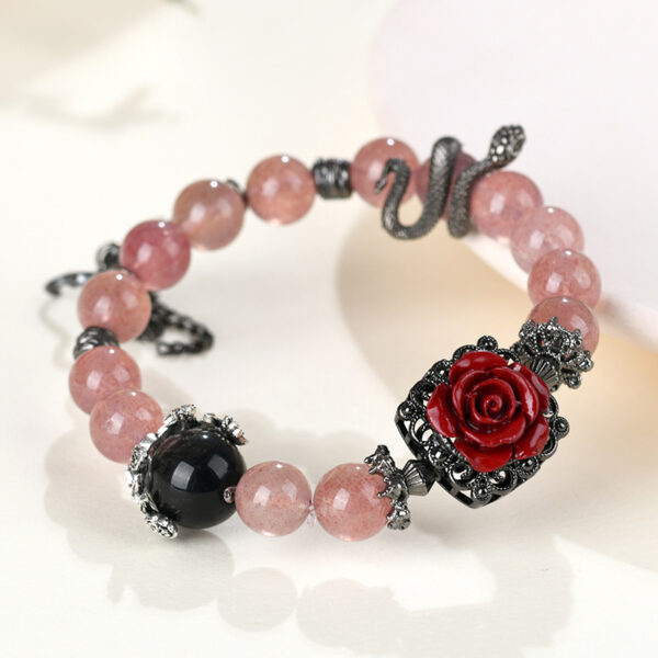 Natural crystal strawberry crystal butterfly snake inlaid cinnabar rose bracelet