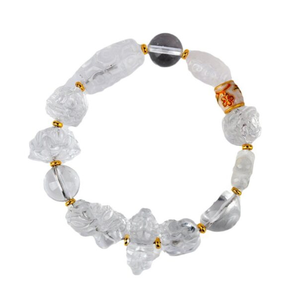 White crystal multi-treasure bracelet Dzi bead awakening lion ingot god of wealth lotus carving Tibetan style bracelet jewelry