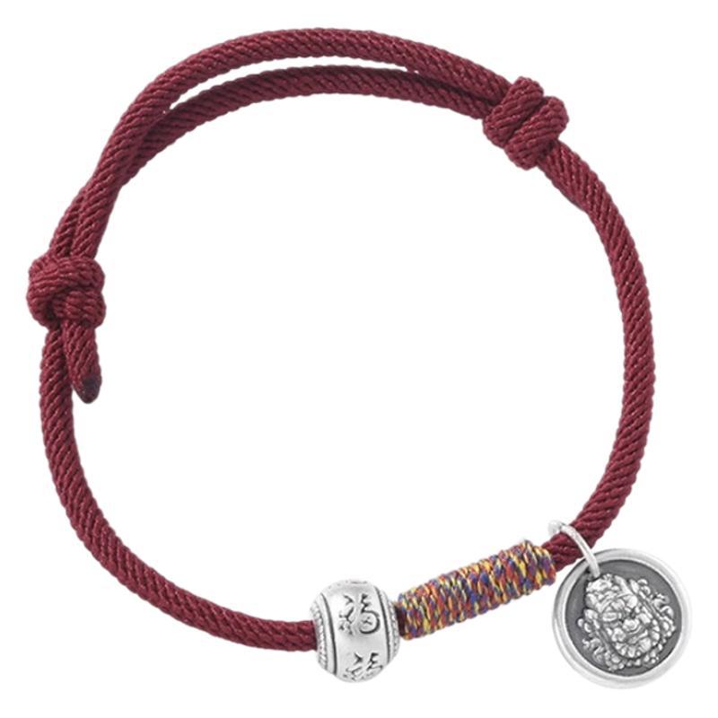 Red string bracelet for attracting wealth and fortune, sterling silver yellow god of wealth luck beads, vintage silver bracelet