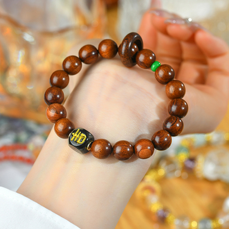 Rosewood black agate auspicious single circle bracelet play play Buddhist beads men and women bracelet retro national tide jewelry