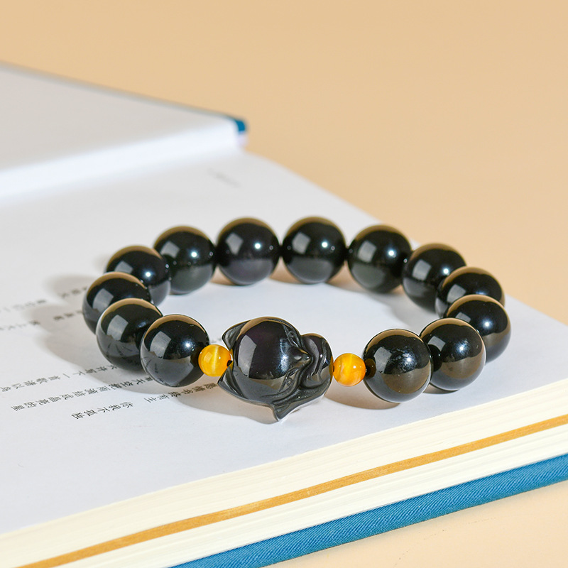 Crystal double color eye obsidian little fox bracelet single loop men and women couple bracelet