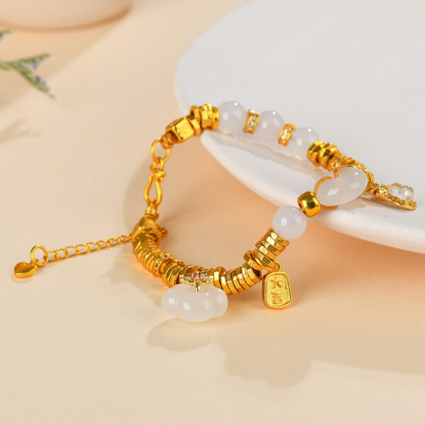 White agate peace buckle gold color sand gold wrapped Tibetan bracelet new Chinese style ancient method inheritance jewelry