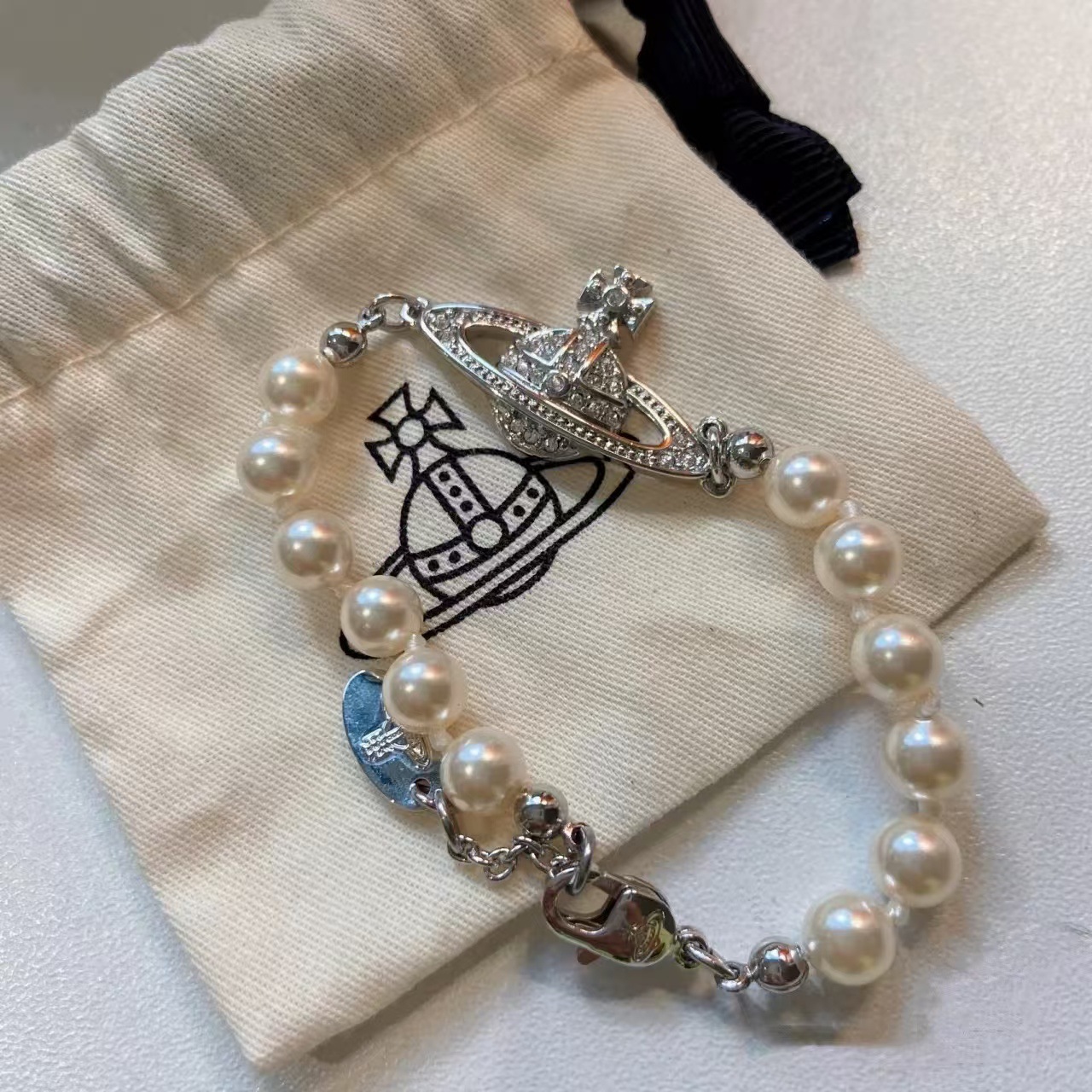 Queen Mother's high version classic Saturn pearl bracelet for women European and American style Saturn diamond pearl bracelet