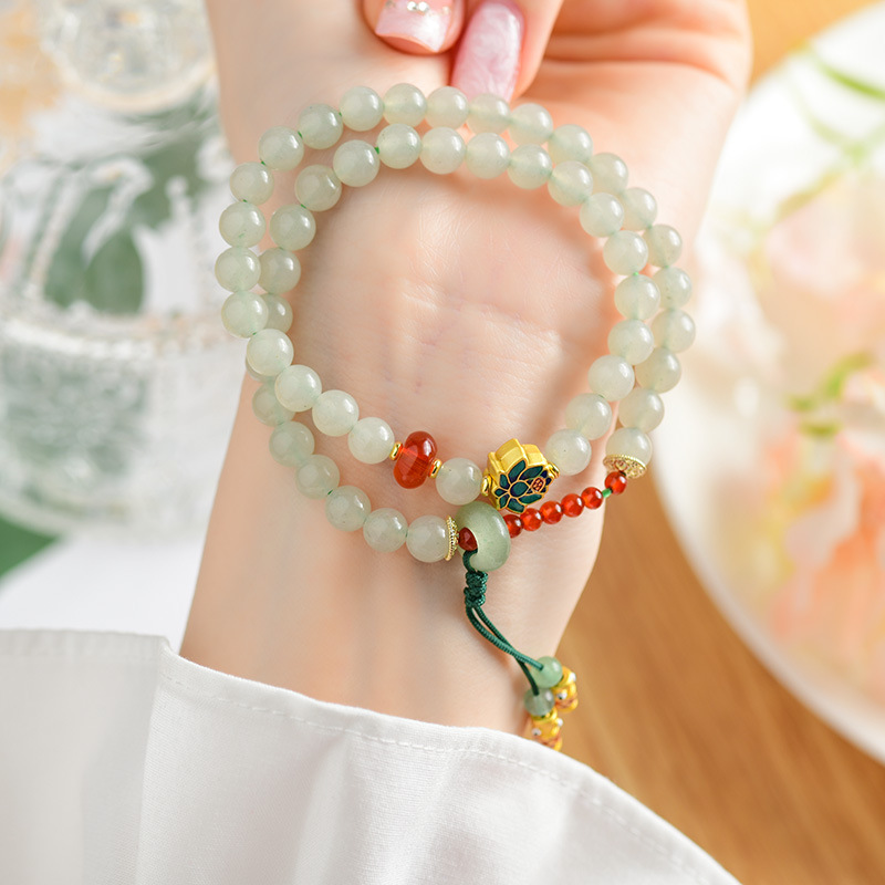 Jade agate double circle bracelet new Chinese style lotus building cool series new style bracelet