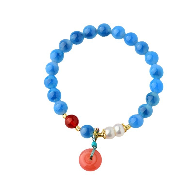 Blue sugar heart agate bracelet peace buckle pendant half pond beaded popular bracelet jewelry