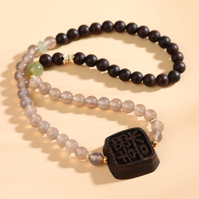 Incense ash agate double circle bracelet agarwood joy brand new Chinese style Buddhist beads national trend bracelet