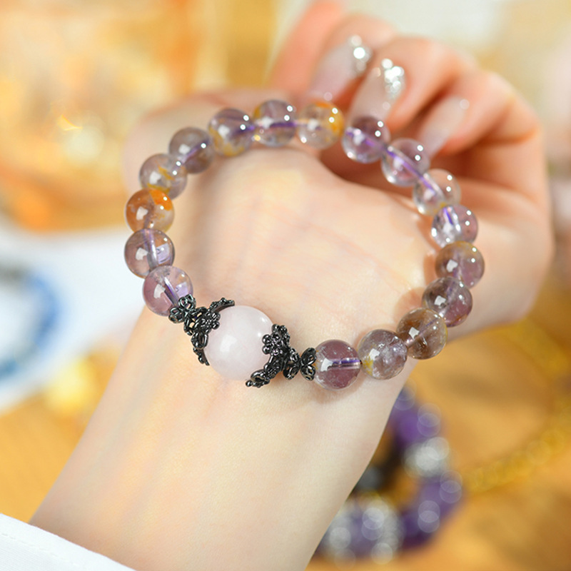 Crystal Purple Ghost Rose Quartz Bracelet Round Beads Fashion Original Ladies New Hot Bracelet