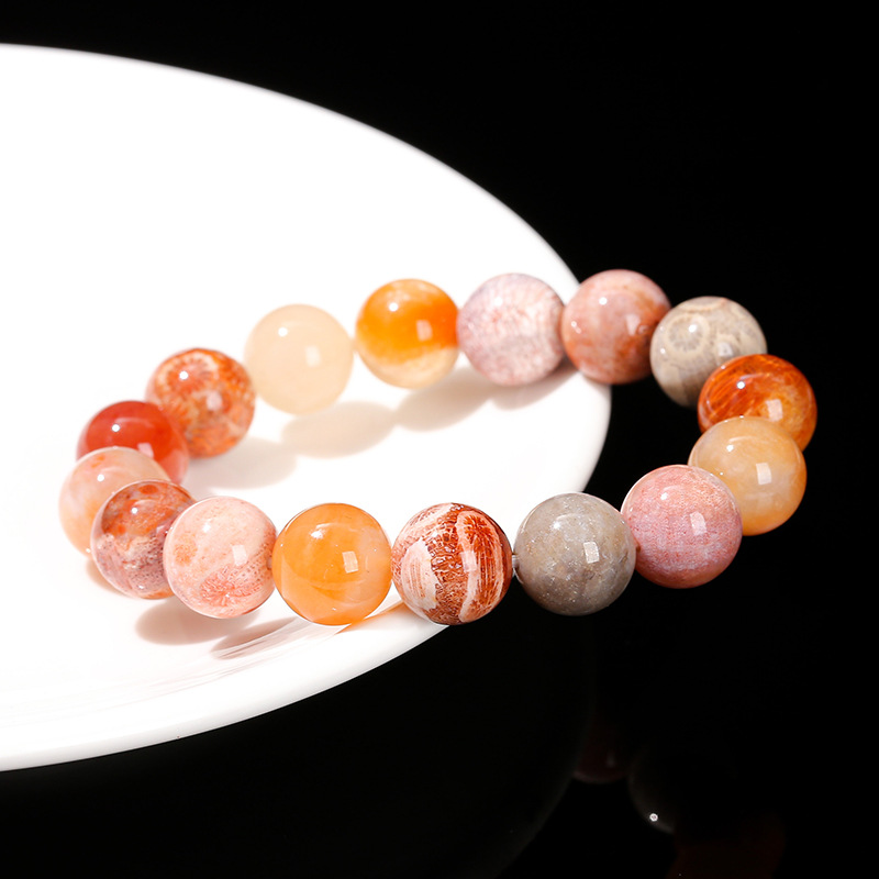 Coral Jade Bracelet Multi-Treasure Colored Chrysanthemum Stone Men's and Women's Single Circle Round Beads Bracelet