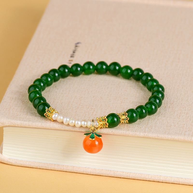 Natural green chalcedony pearl bracelet agate peach pendant exquisite fashion bracelet