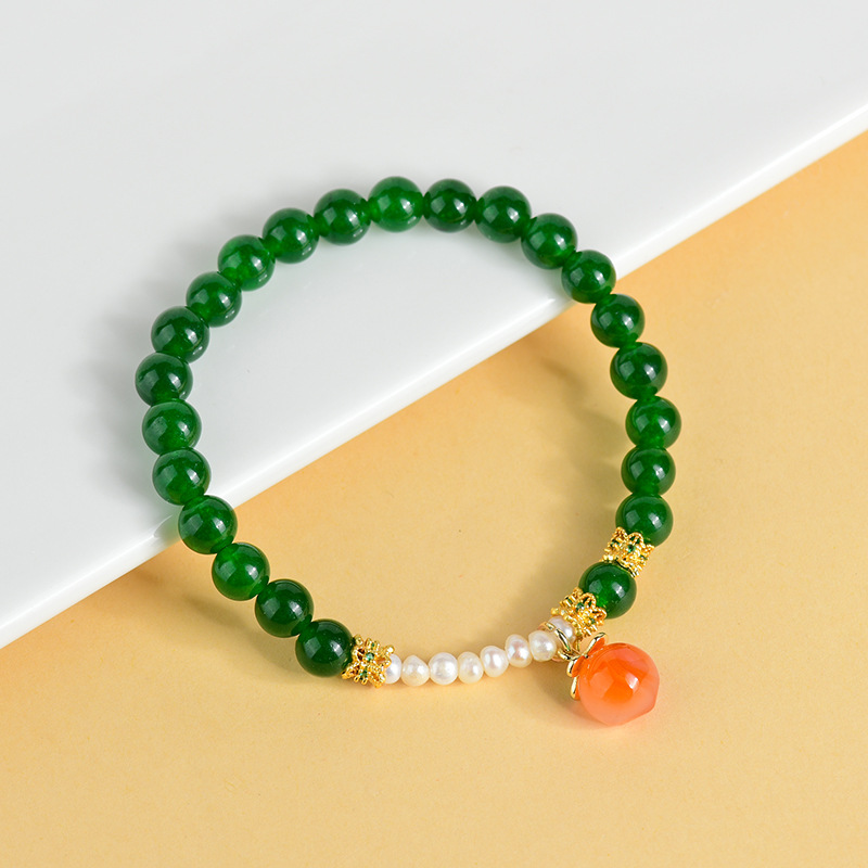 Natural green chalcedony pearl bracelet agate peach pendant exquisite fashion bracelet