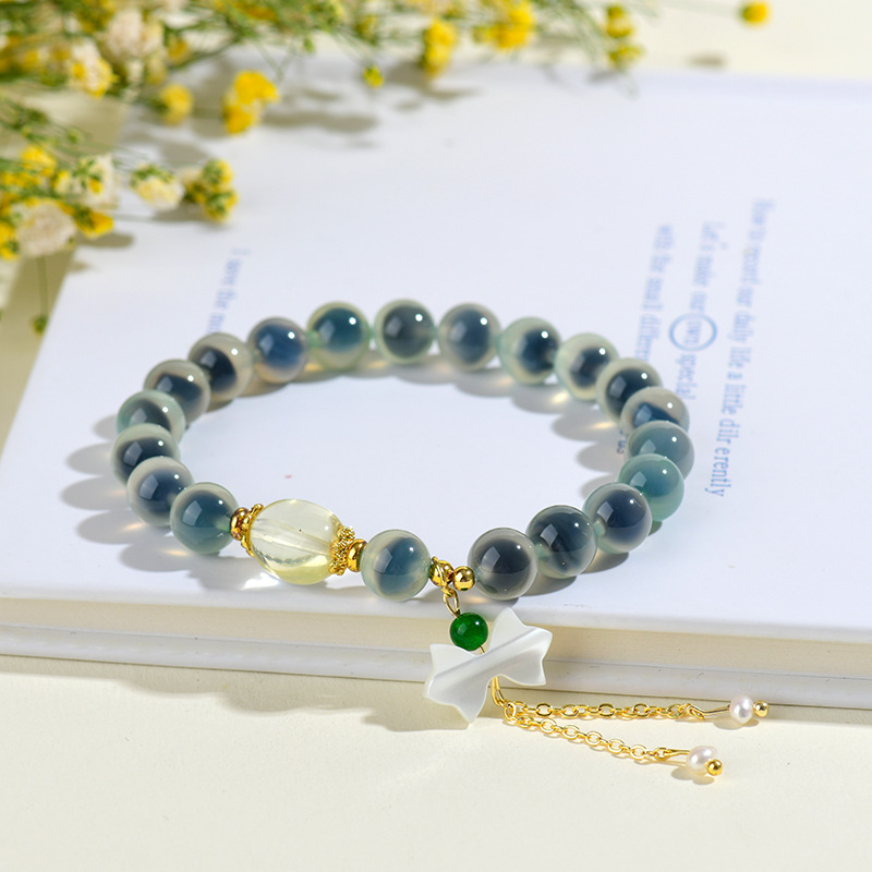 Half sugar bracelet green sugar heart agate fresh and fashionable original bracelet vibrato