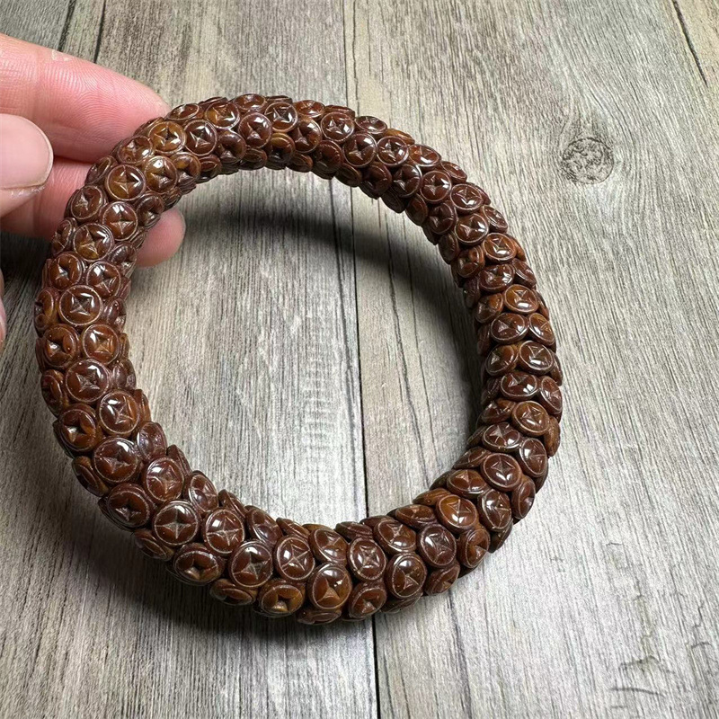 Purple Rat Bodhi Carved Copper Coin Gold Rice Bowl Hollow Single Circle Wenwan Bracelet Men's and Women's Buddhist Beads
