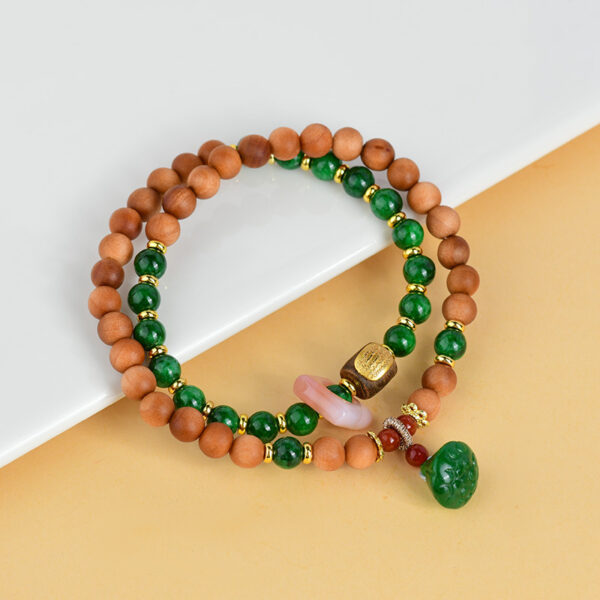 Sandalwood dry green double circle bracelet lotus pendant new Chinese style scenic area temple new hot bracelet jewelry