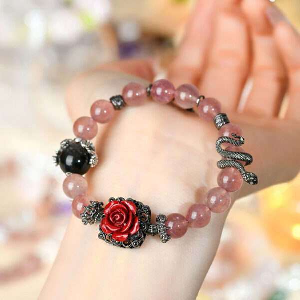 Natural crystal strawberry crystal butterfly snake inlaid cinnabar rose bracelet