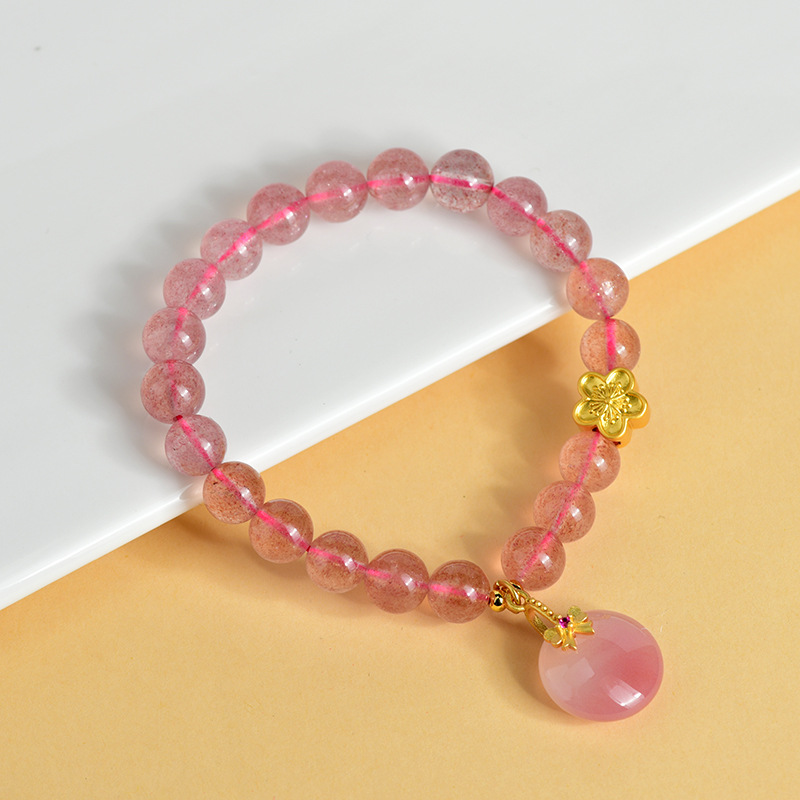 Crystal strawberry crystal plum blossom bracelet Yanyuan agate peace buckle original light luxury new women's bracelet
