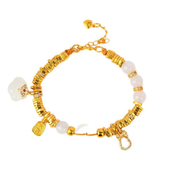 White agate peace buckle gold color sand gold wrapped Tibetan bracelet new Chinese style ancient method inheritance jewelry