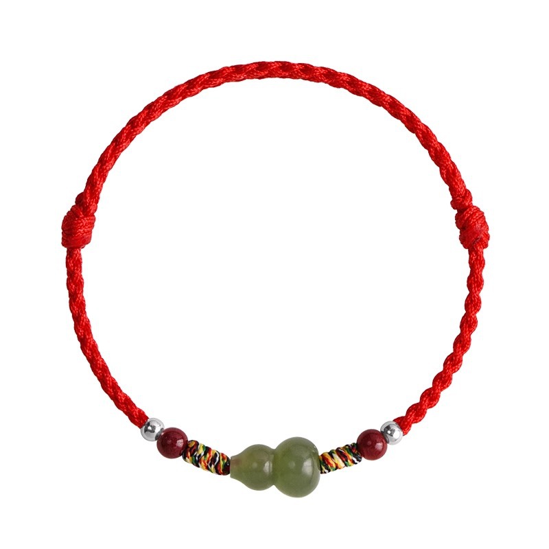 Hetian jade gourd red rope bracelet anklet men and women's zodiac year cinnabar transfer beads hand-woven bracelet