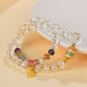 White crystal colorful beads double circle bracelet fashionable rainbow multi-treasure bracelet