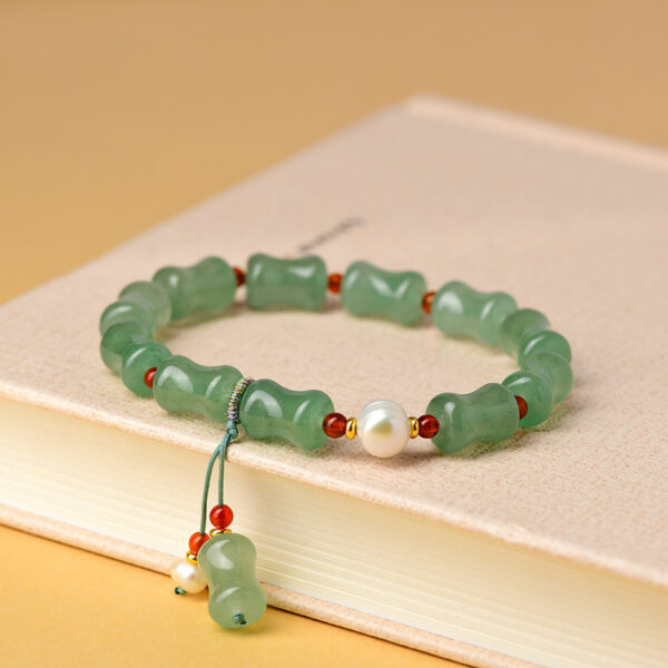 Green Aventurine Bamboo Jade Pearl Bracelet Rising Step by Step Live Streaming Hot Retro Simple Bracelet