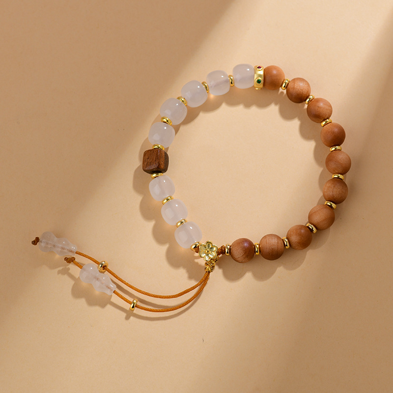 Sandalwood jade splicing bracelet new Chinese style ancient ethnic style tassel bracelet