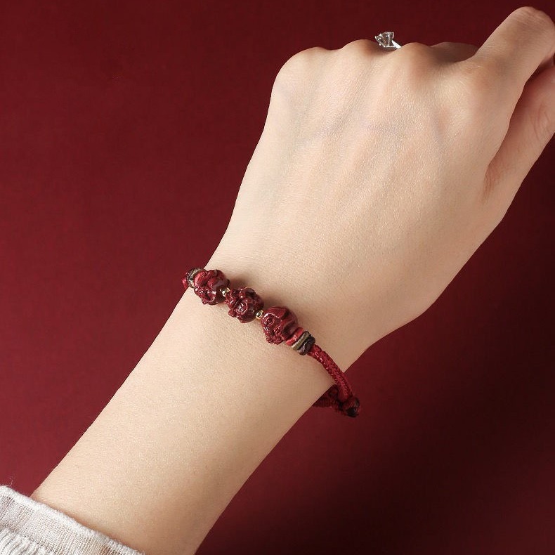 Cinnabar bracelet natural genuine hand-woven three-in-one children's bracelet